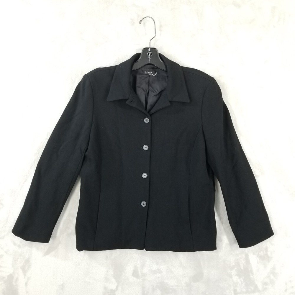 J Crew Blazer Women 8 Petite Black Slit Pocket Lined Jacket Minimal Career Basic